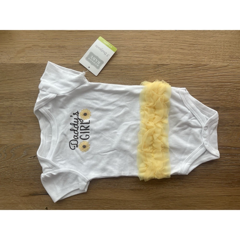 Hudson Baby Floral Ruffle Bodysuit Short Sleeve 6-9M White/Yellow